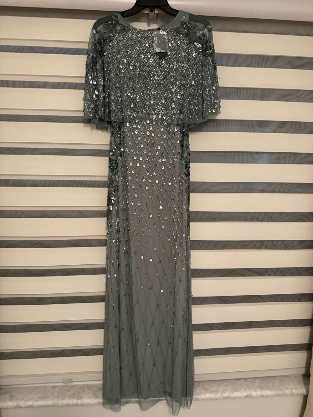 Adrianna Papell Sage Green Sequin Maxi with Capelet
